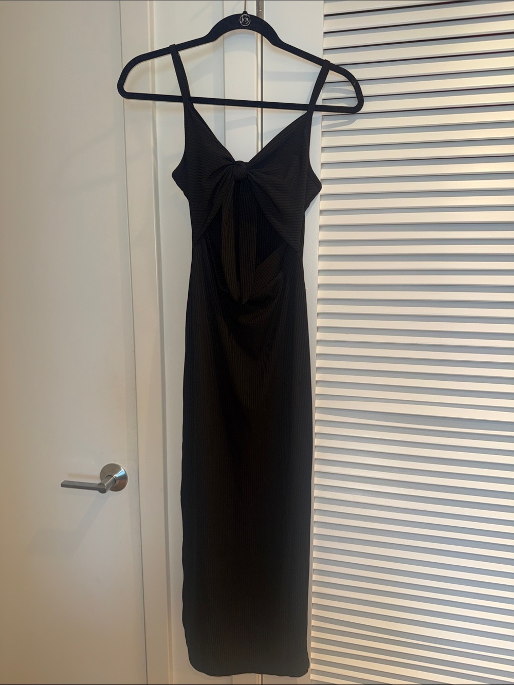 Sleek Black Tie-Front Midi Dress